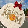 Basketball Mom Ornament – Rustic MDF Sports Mom Christmas Ornament with Bow, Basketball Gift for Moms, Handmade Team Mom Tree Decor