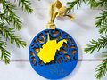 West Virginia Home Sweet Home Ornament – WV State Pride Christmas Ornament – Blue & Gold Wood Décor – Gift for West Virginians