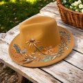Hand Painted Fedora Hat | Wild & Free/Mustard Yellow Floral Fedora | Personalized Boho Hat | Custom Name Felt Hat | Women’s Statement Hat