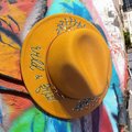 Hand Painted Fedora Hat | Wild & Free/Mustard Yellow Floral Fedora | Personalized Boho Hat | Custom Name Felt Hat | Women’s Statement Hat