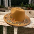 Hand Painted Fedora Hat | Wild & Free/Mustard Yellow Floral Fedora | Personalized Boho Hat | Custom Name Felt Hat | Women’s Statement Hat