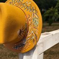Hand Painted Fedora Hat | Wild & Free/Mustard Yellow Floral Fedora | Personalized Boho Hat | Custom Name Felt Hat | Women’s Statement Hat