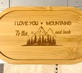 Engraved Bamboo Tray | “I Love You Mountains to the Moon and Back” | Mountain Decor Tray | Rustic Wood Catchall Gift