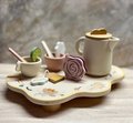 Personalized Wood & Silicone Tea Party Set for Kids | Custom Name Tea Tray | Montessori Pretend Play Toy | Wooden Tea Set Gift for Girls