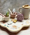 Personalized Wood & Silicone Tea Party Set for Kids | Custom Name Tea Tray | Montessori Pretend Play Toy | Wooden Tea Set Gift for Girls