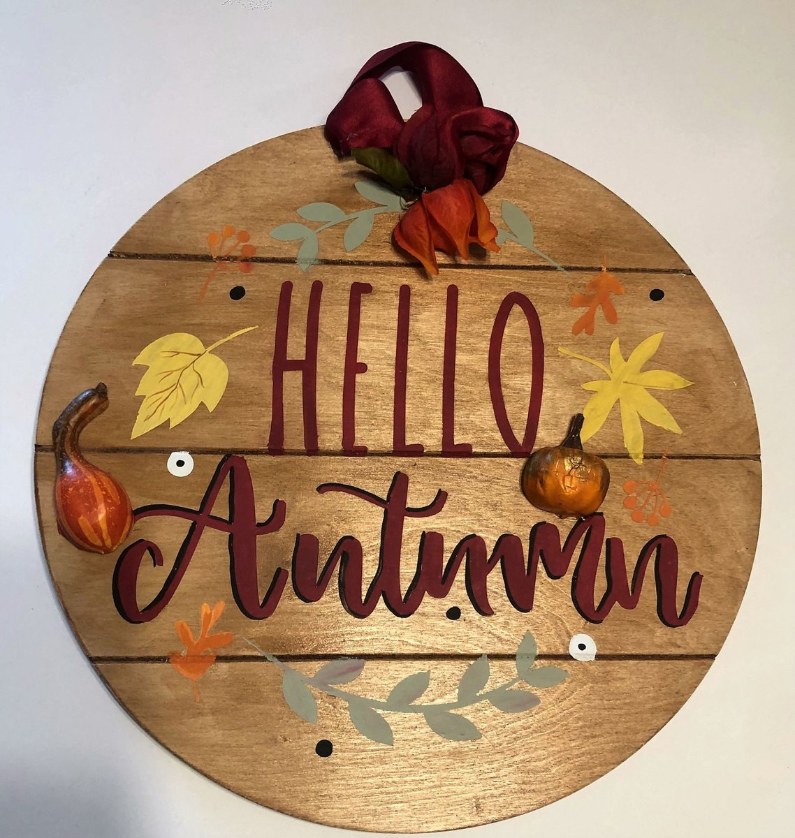 Hello Autumn Round Wood Door Hanger