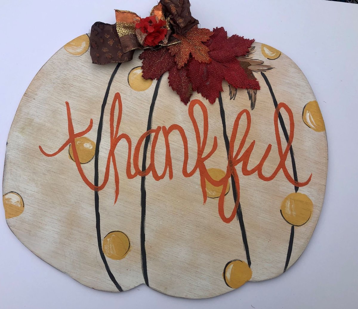 Thankful Polka Dot Pumpkin Wood Door Hanger