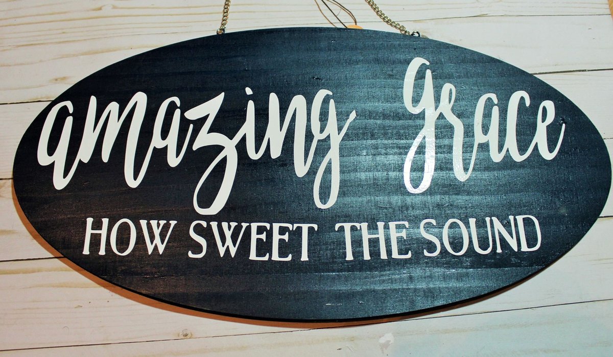 Amazing Grace Oval Wooden Sign with Chain