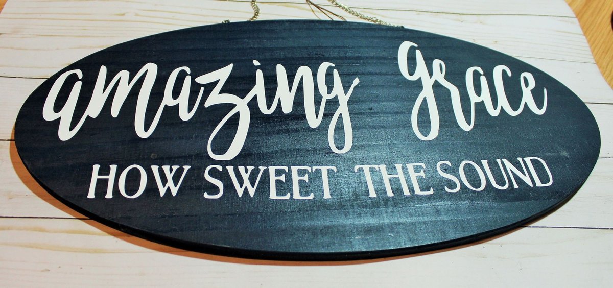 Amazing Grace Oval Wooden Sign with Chain