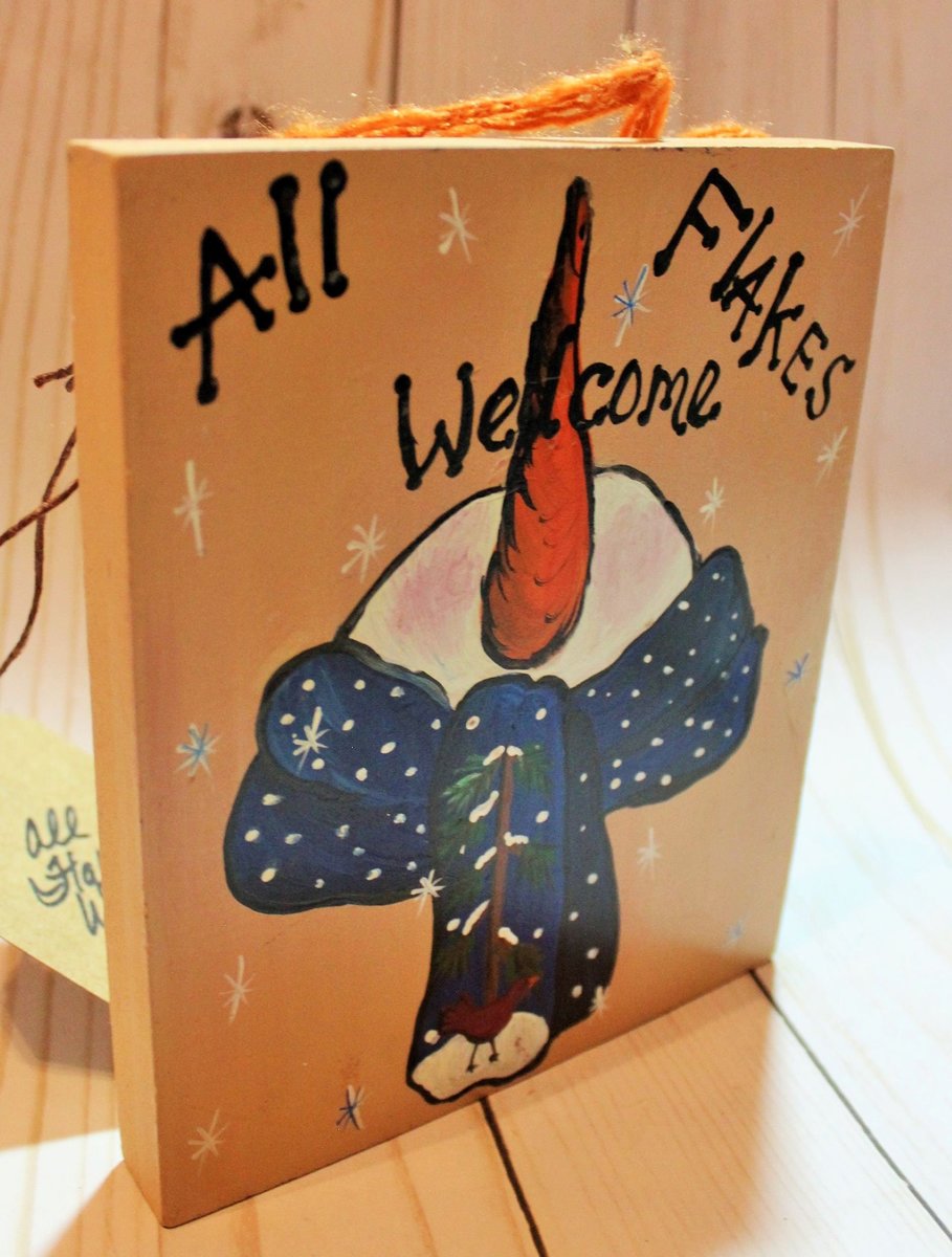 All Flakes Welcome Snowman Wood Sign Shelf Sitter