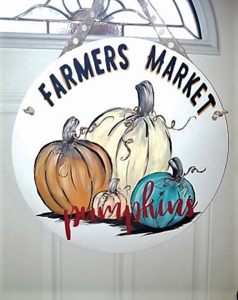 Hand-Painted Farmers Market Pumpkins Door Hanger – Rustic Fall Decor