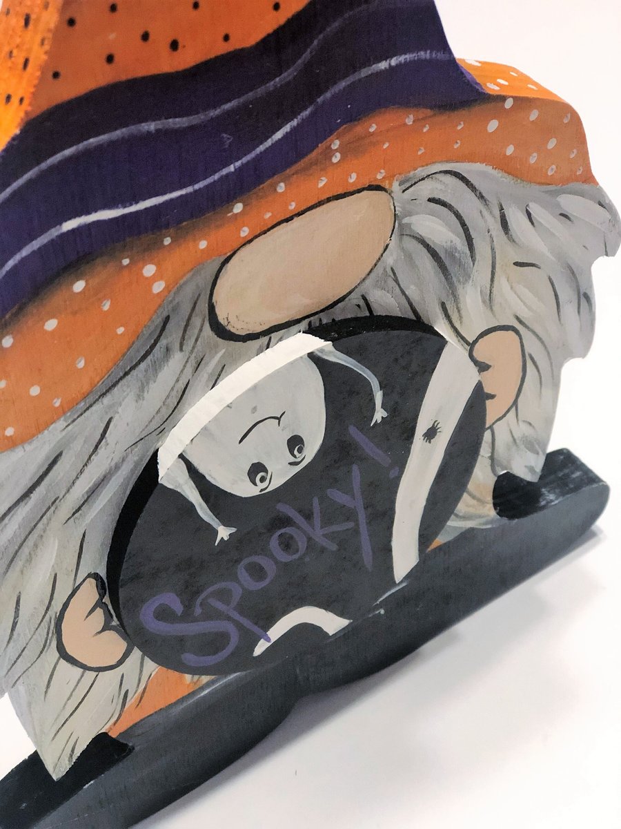 Spooky Gnome Halloween Wood Sign Shelf Sitter