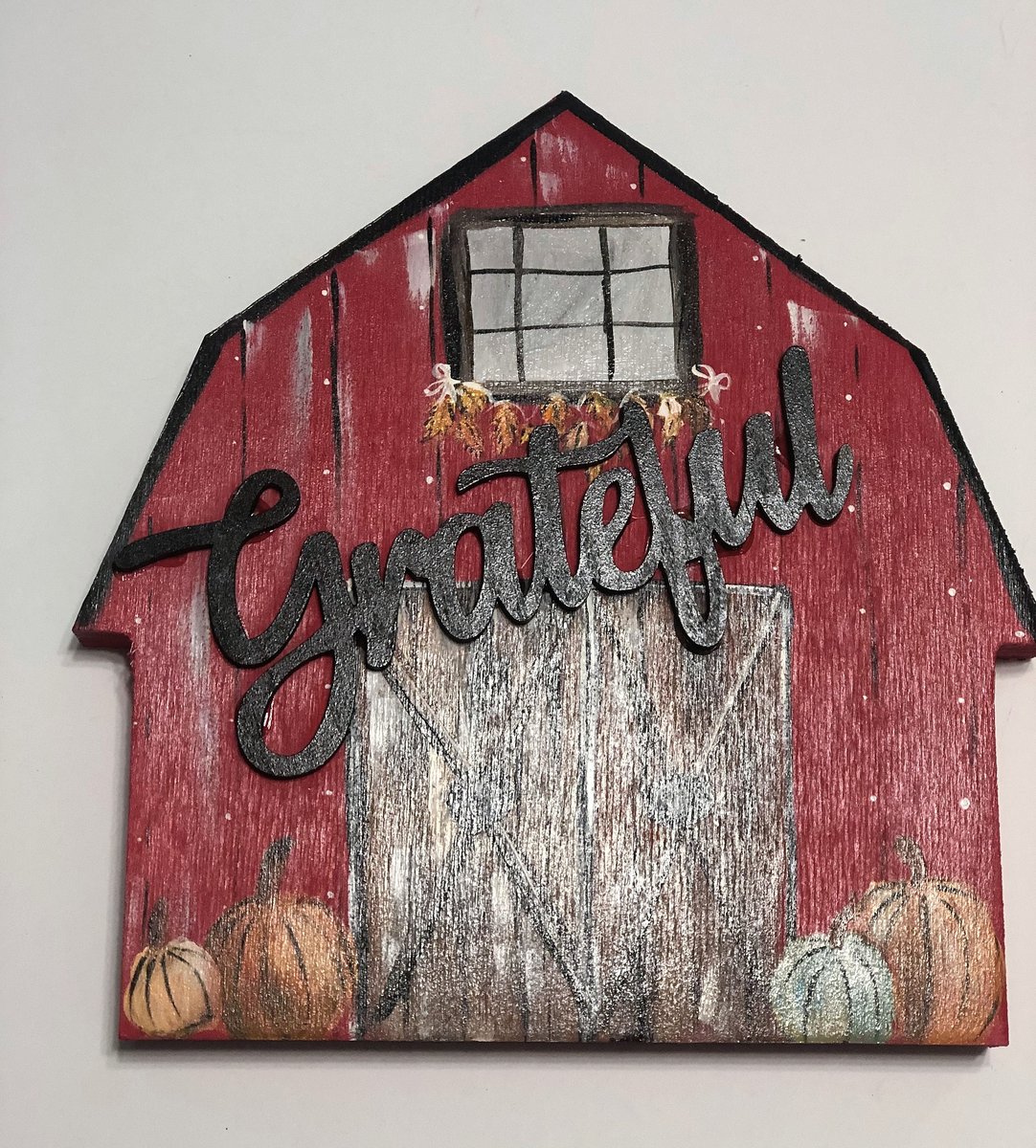 Grateful Fall Scene Barn Wood Sign Shelf Sitter