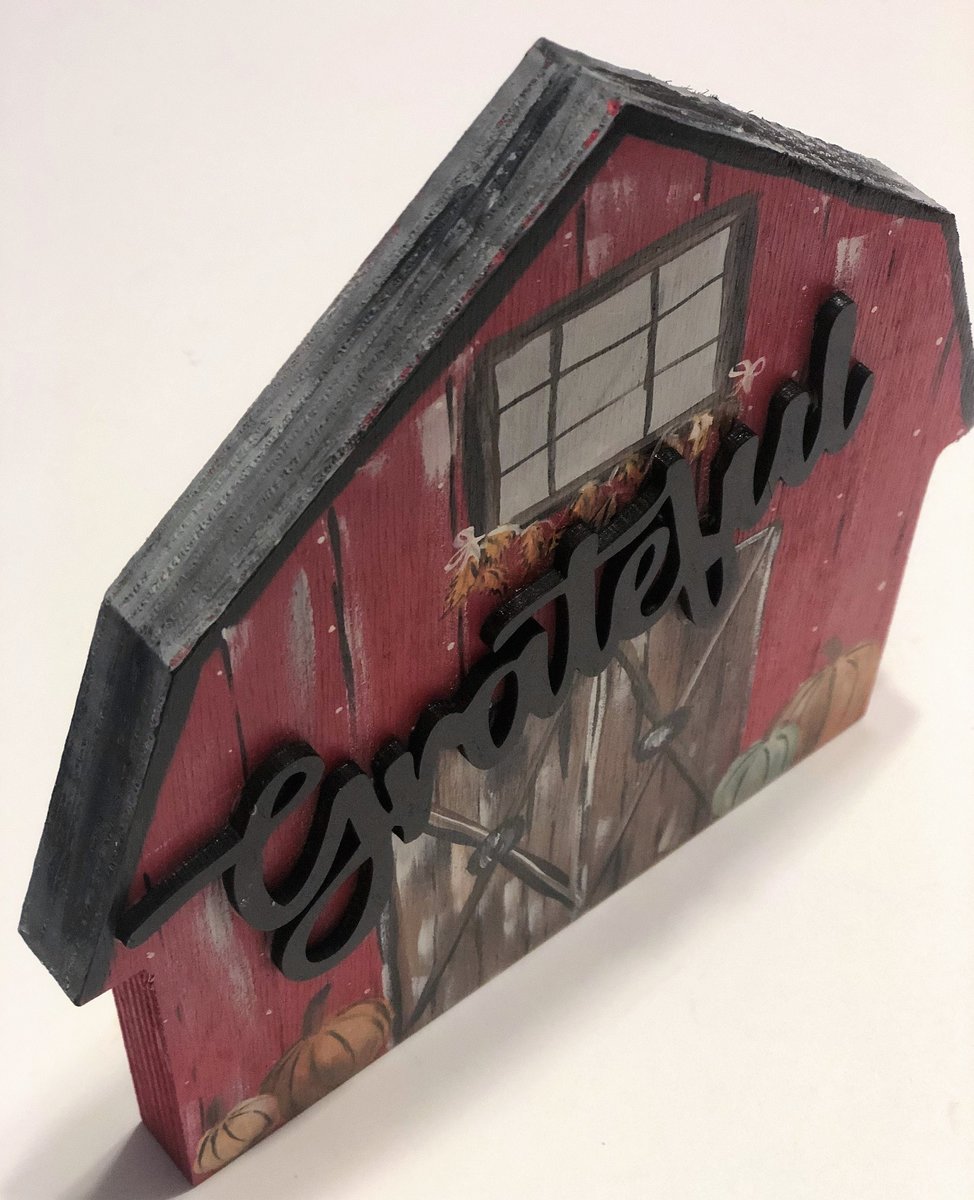 Grateful Fall Scene Barn Wood Sign Shelf Sitter