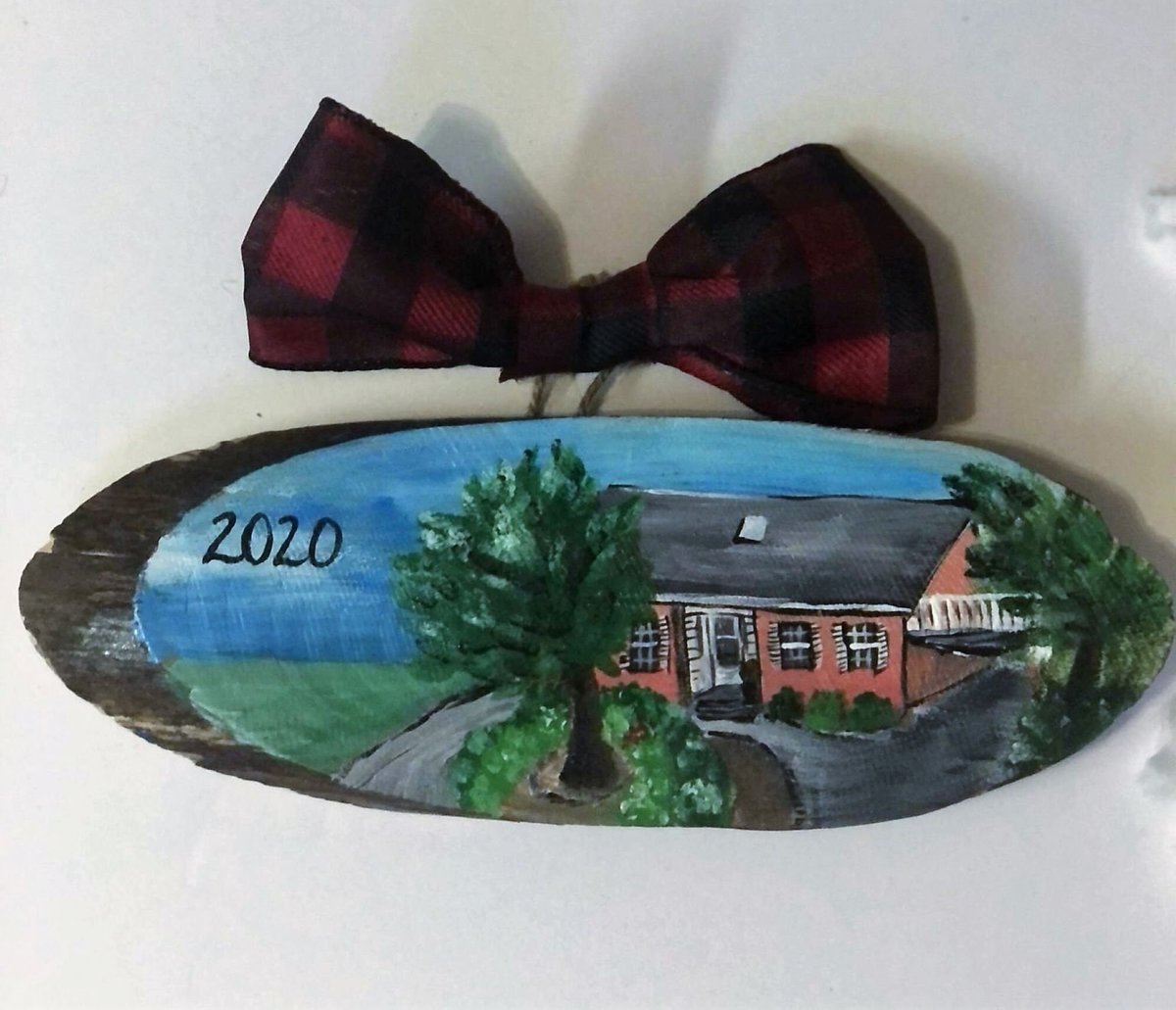 Hand Painted House Portrait Ornament, Custom Wood Slice Keepsake