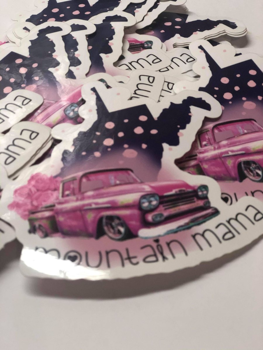 West Virginia Mountain Mama Sticker – Retro Pink Truck Vinyl Decal – WV State Pride Waterproof Sticker – Appalachian Gift