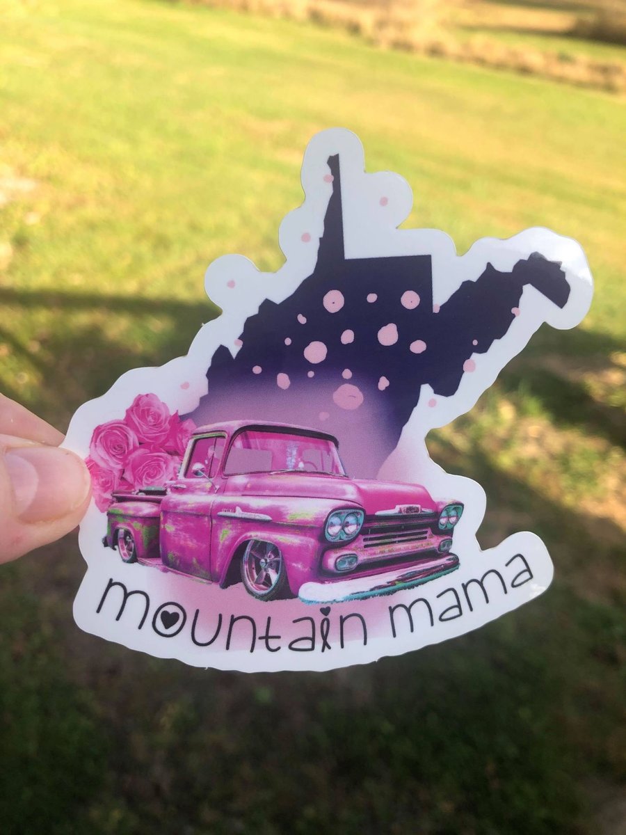 West Virginia Mountain Mama Sticker – Retro Pink Truck Vinyl Decal – WV State Pride Waterproof Sticker – Appalachian Gift