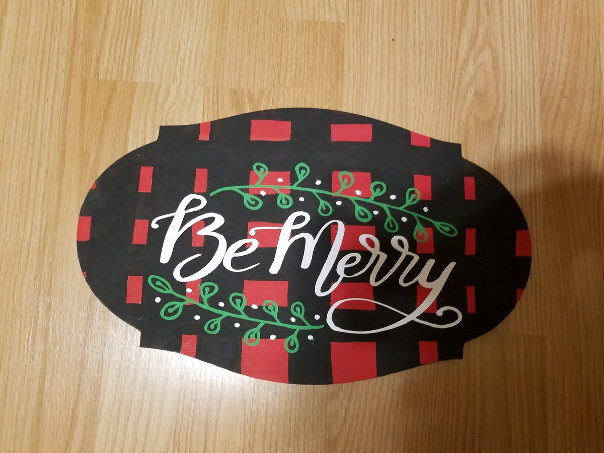 Be Merry Wooden Sign/Red & Black Plaid/Floral