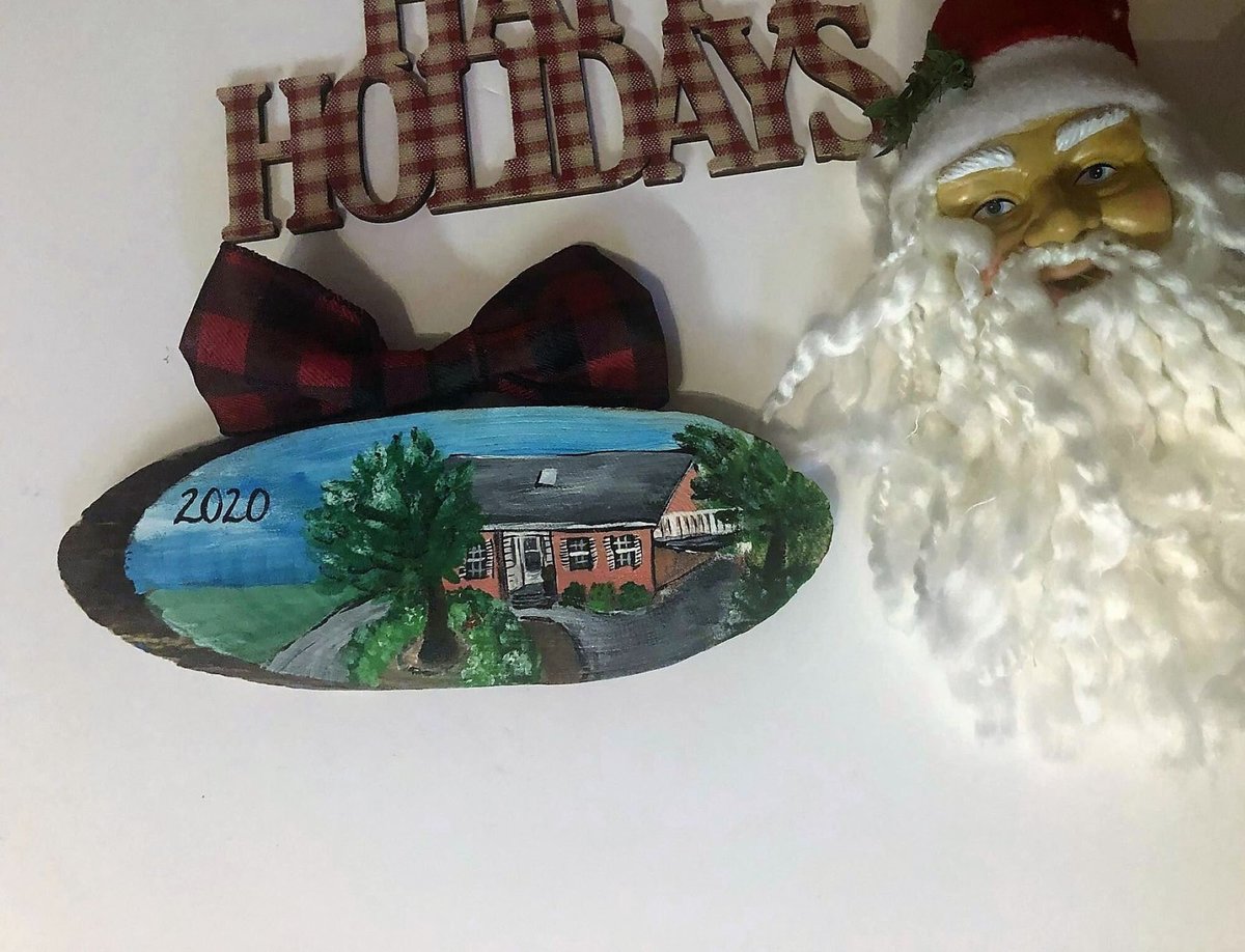 Hand Painted House Portrait Ornament, Custom Wood Slice Keepsake