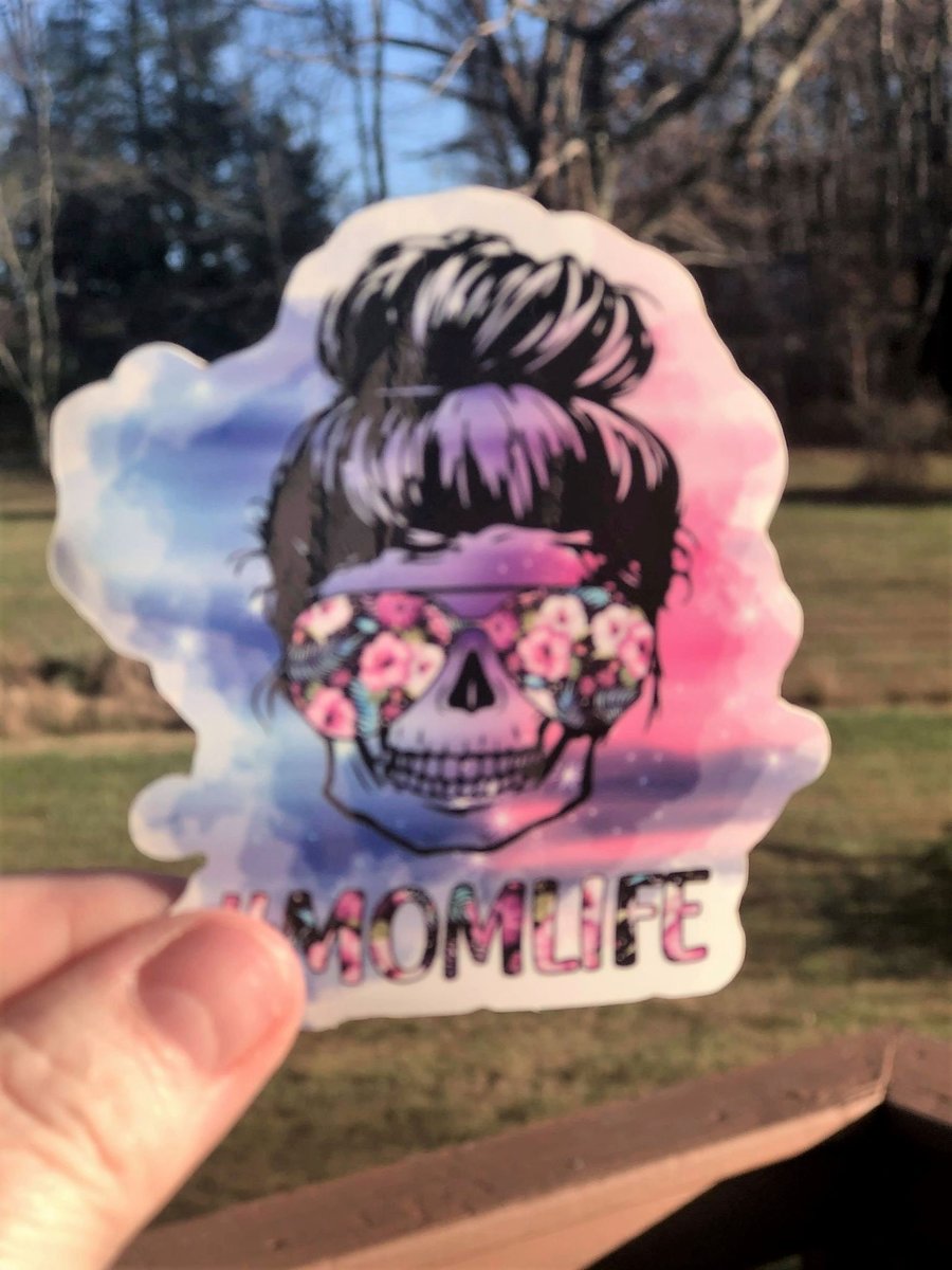 Mom Life Tie Dye Skull Sticker, Messy Bun Decal