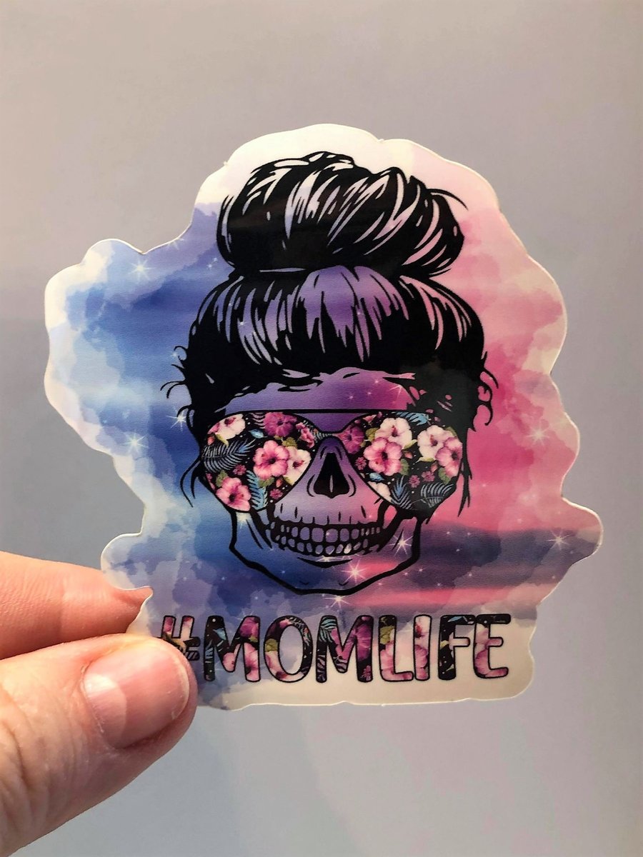Mom Life Tie Dye Skull Sticker, Messy Bun Decal