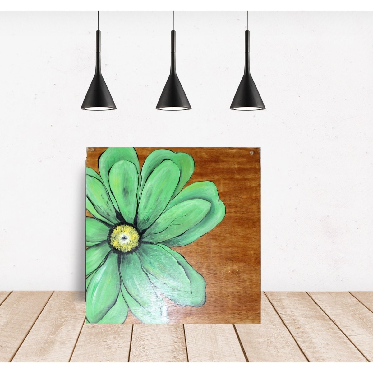 Green Flower Large Wooden Wall Decor