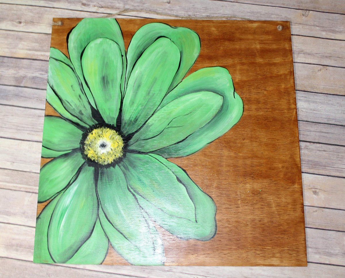 Green Flower Large Wooden Wall Decor