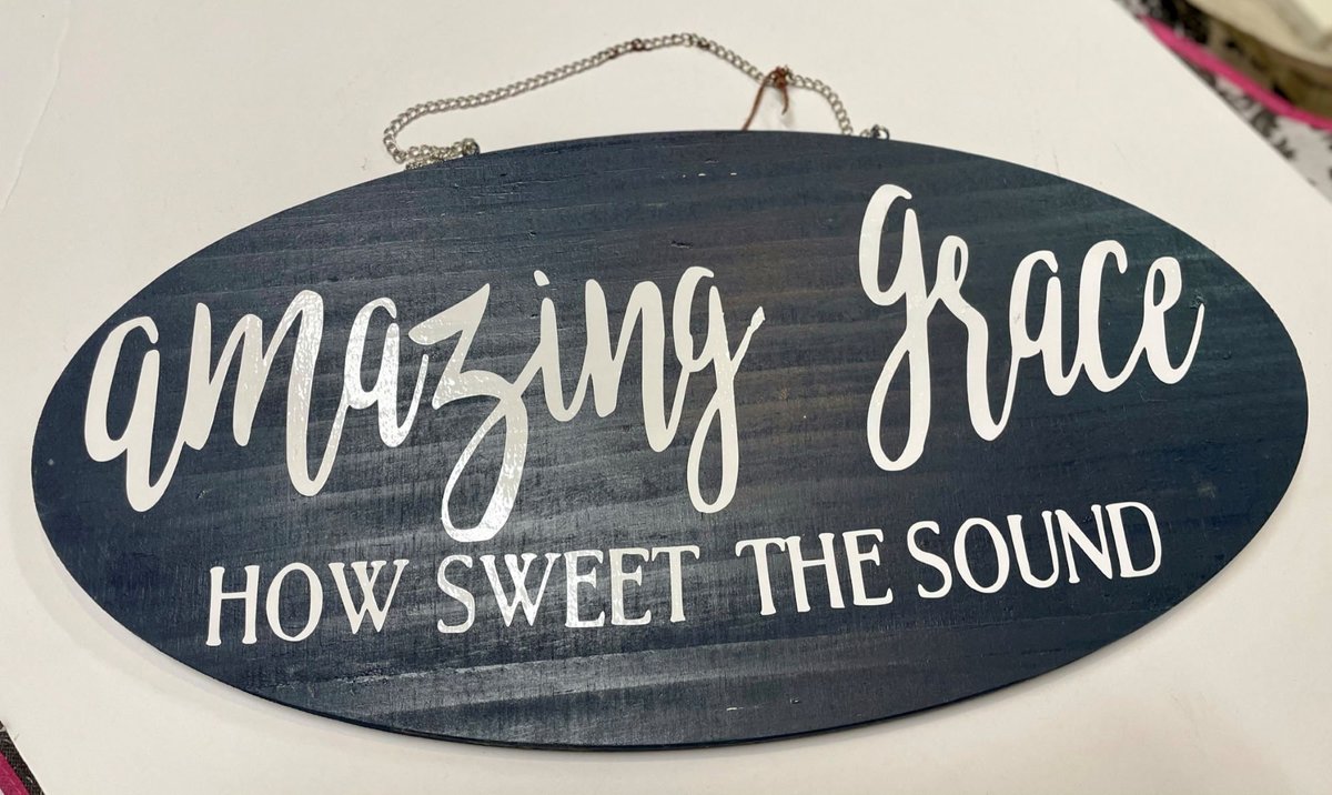 Amazing Grace Oval Wooden Sign with Chain