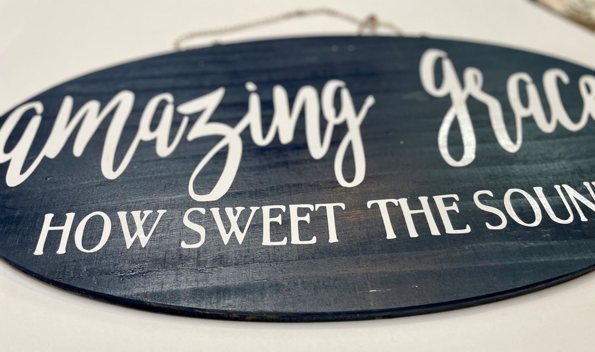 Amazing Grace Oval Wooden Sign with Chain
