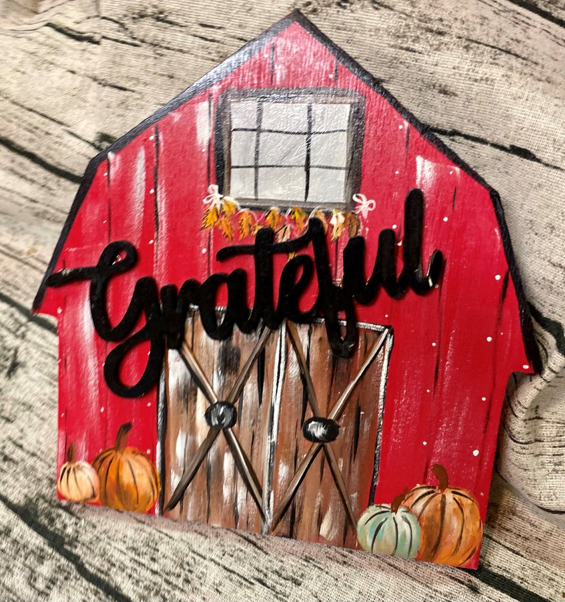 Grateful Fall Scene Barn Wood Sign Shelf Sitter