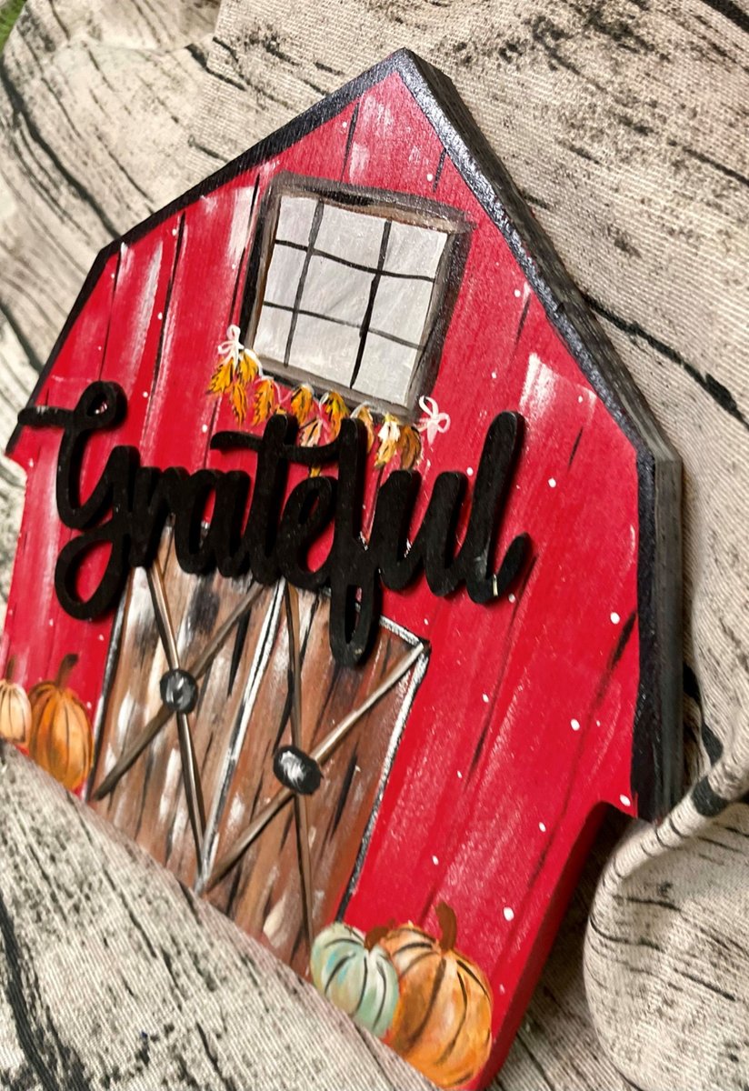 Grateful Fall Scene Barn Wood Sign Shelf Sitter