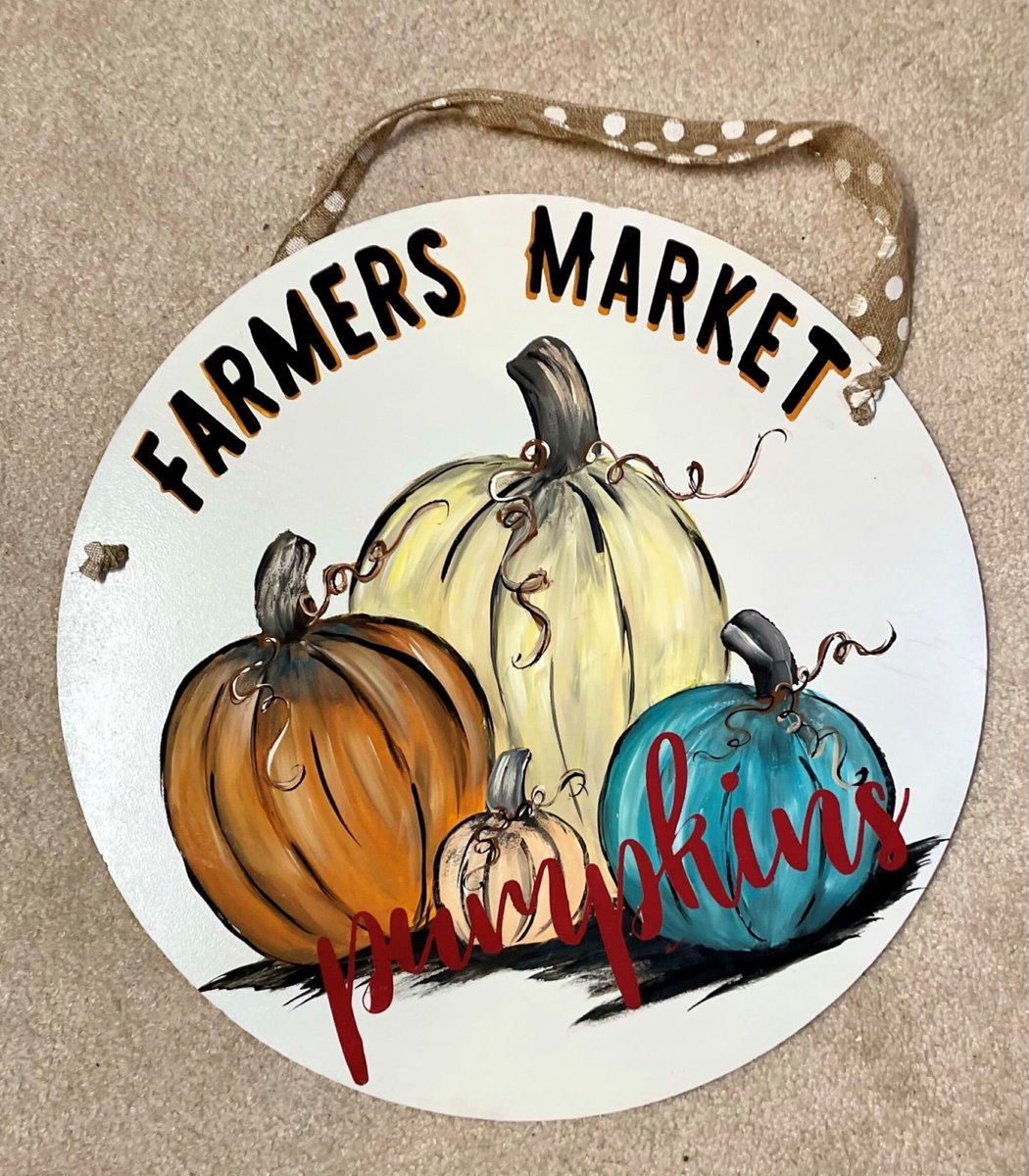 Hand-Painted Farmers Market Pumpkins Door Hanger – Rustic Fall Decor