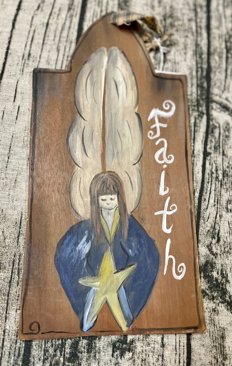 Faith Angel Wooden Prim Painted Sign
