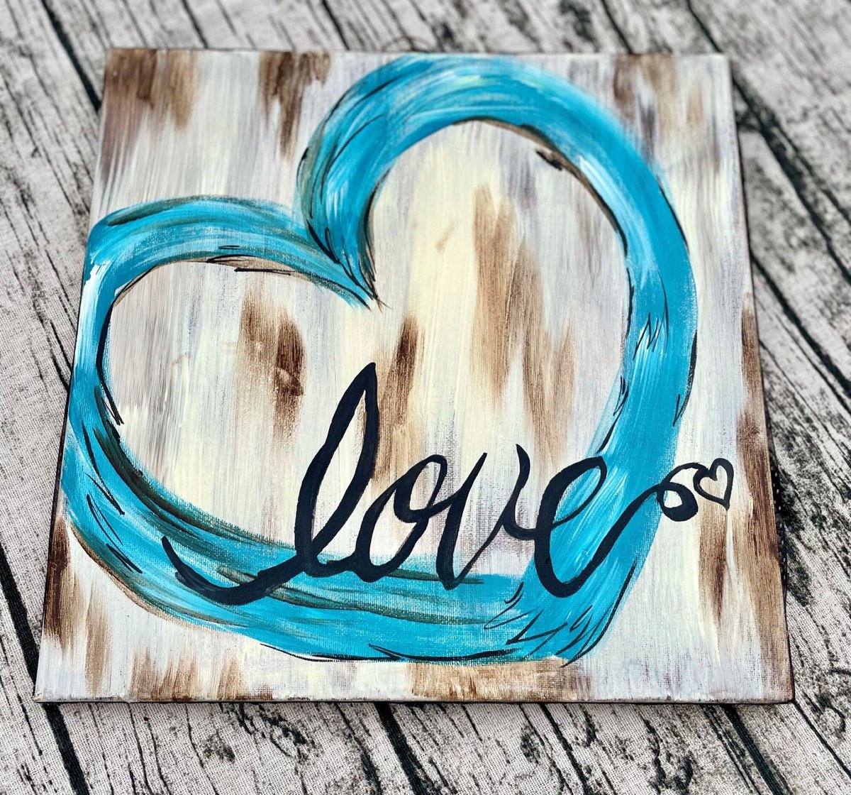 Heart Blue Love Painted Stretched Canvas
