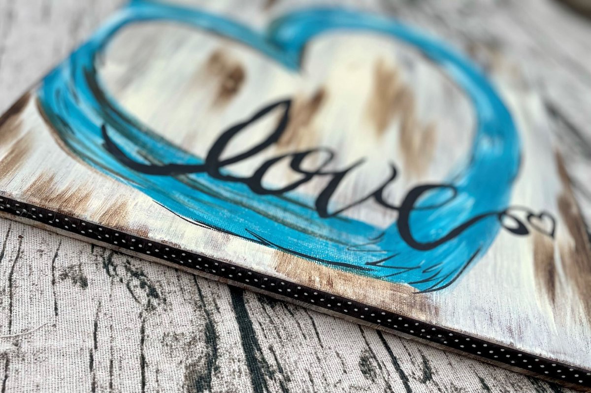 Heart Blue Love Painted Stretched Canvas