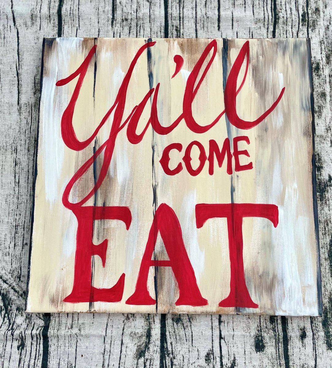 Y'all Come Eat Decorative Painted Canvas Red Letters