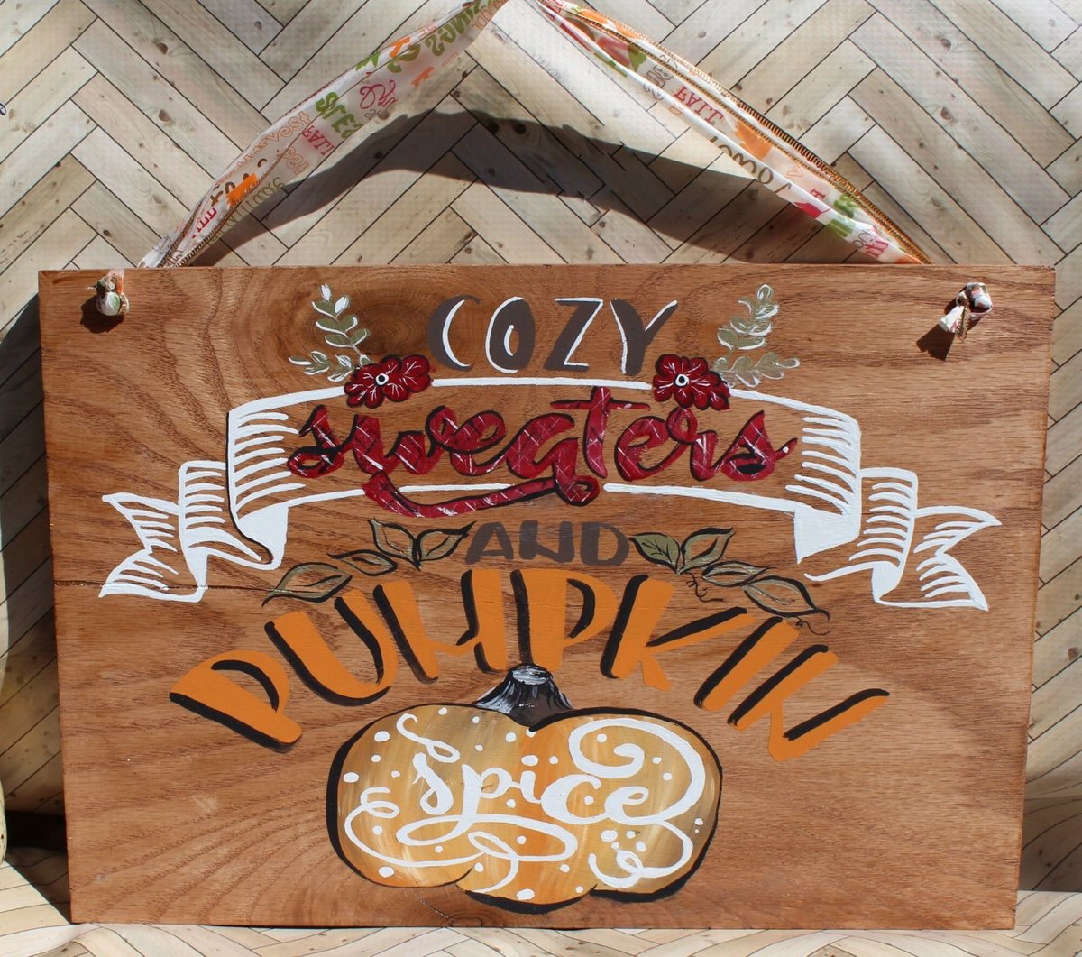Cozy Sweaters and Pumpkin Spice Hand Painted Wooden Sign Decor