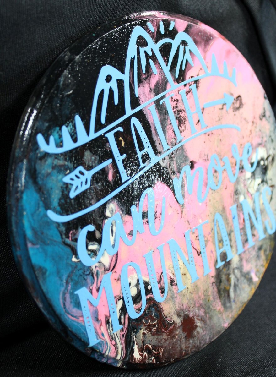Faith Can Move Mountains | Hand-Painted Flow Art Wooden Circle | Inspirational Christian Wall Decor | Faith Gift | Modern Scripture Art