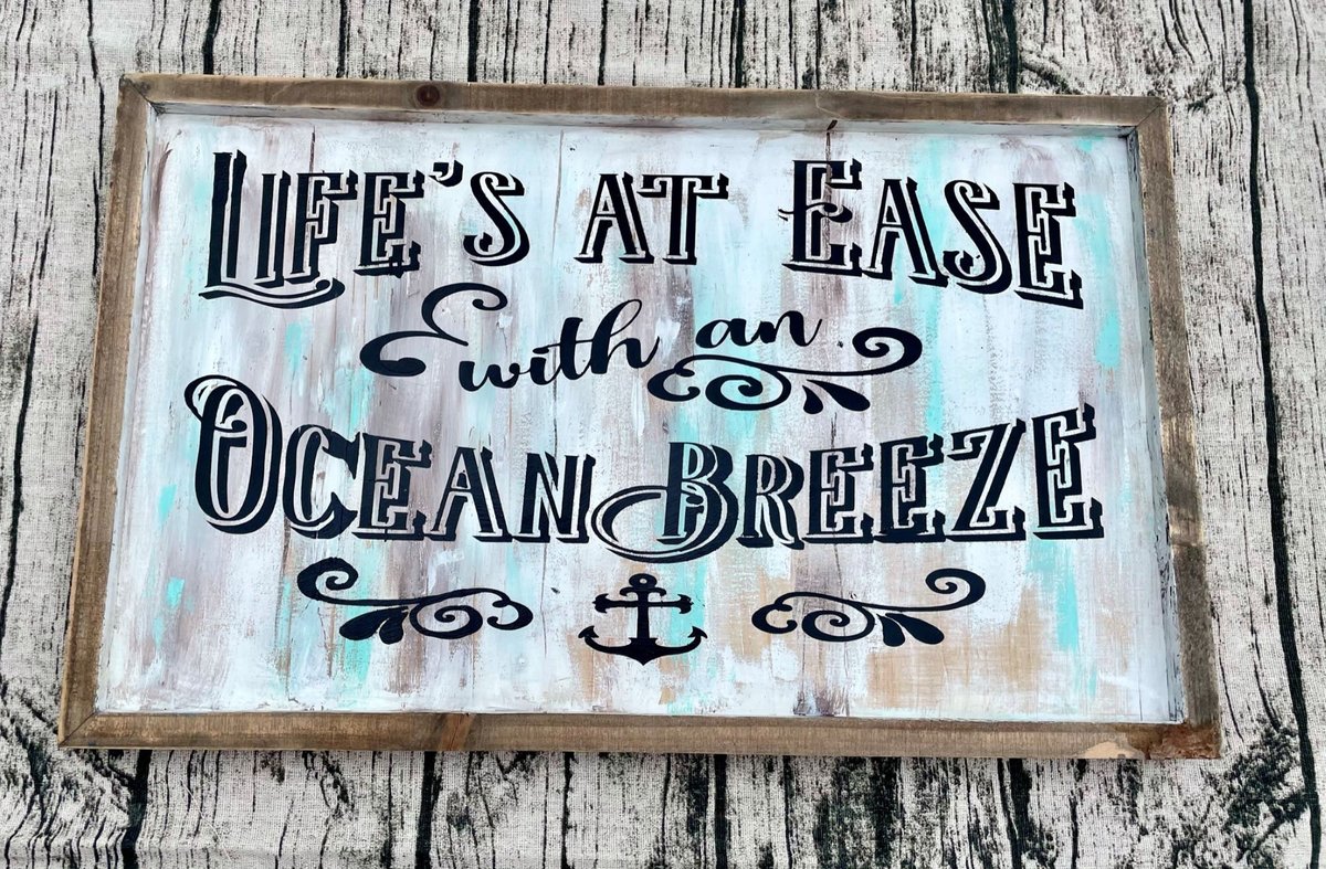 Life's At Ease With An Ocean Breeze Framed Wooden Sign Decor