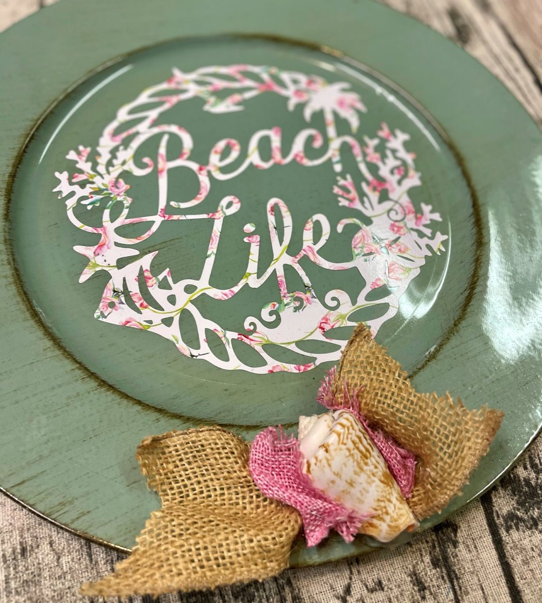 Beach Life Vinyl Charger Plate Decor