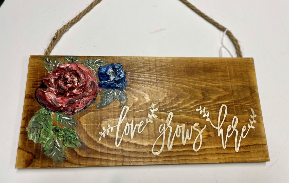 Love Grows Here Raised Flower Wood Hanging Sign