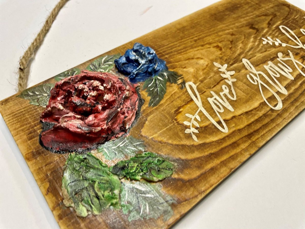 Love Grows Here Raised Flower Wood Hanging Sign