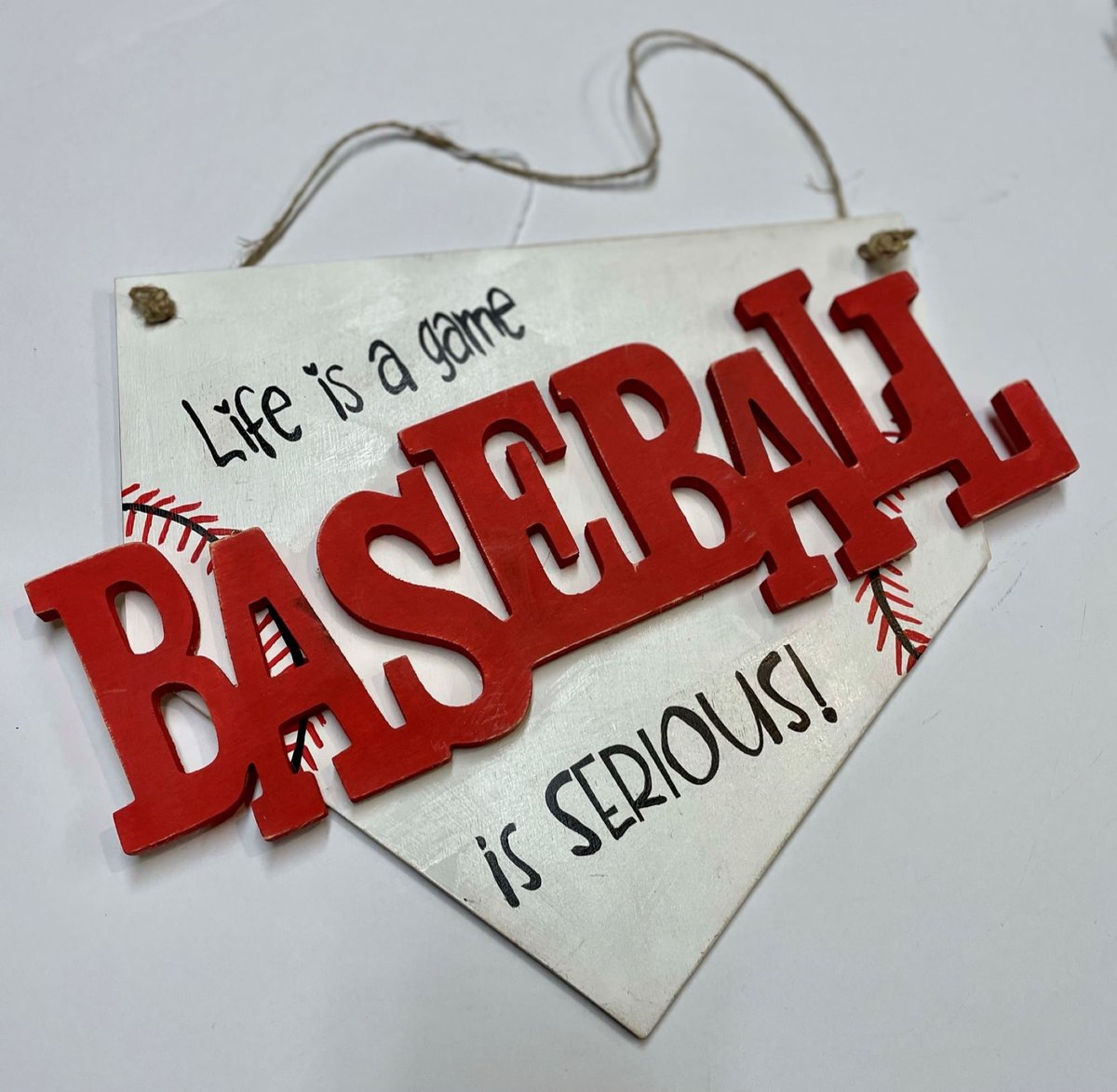 Life Is A Game Baseball Is Serious Wooden Home Plate Sports Decor