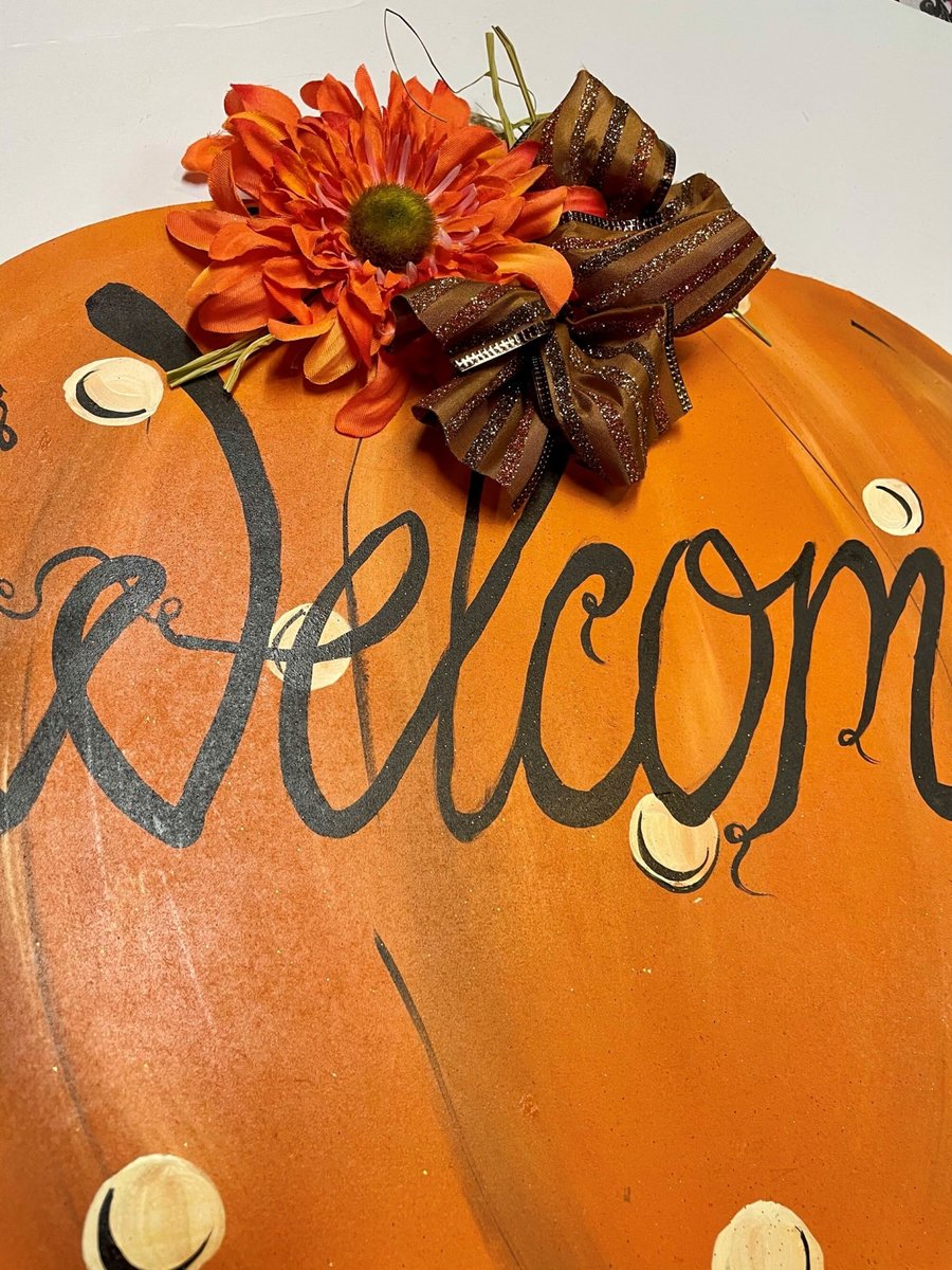 Welcome Polka Dot Pumpkin Wood Door Hanger