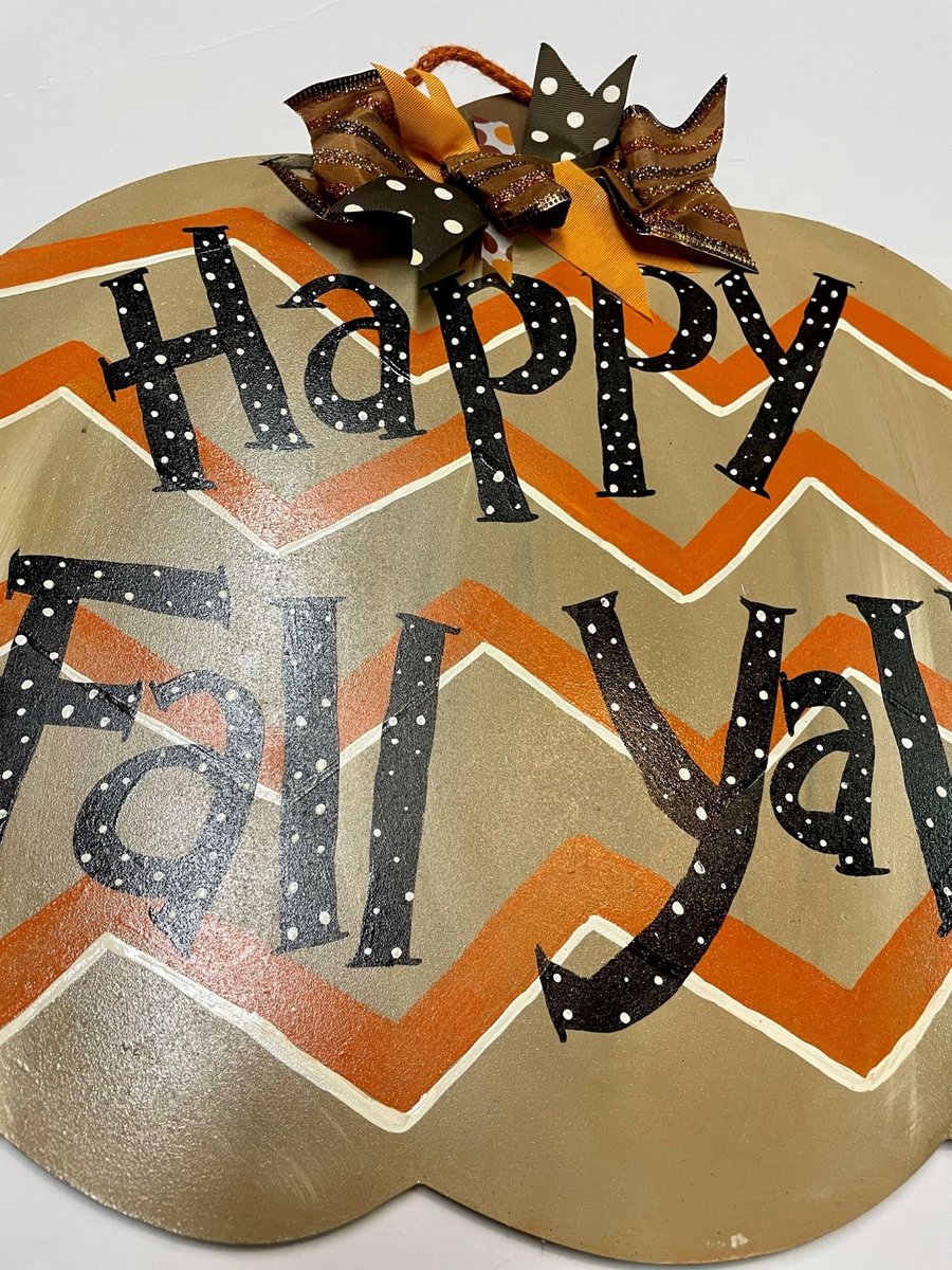 Happy Fall Yall Chevron Pumpkin Wood Door Hanger