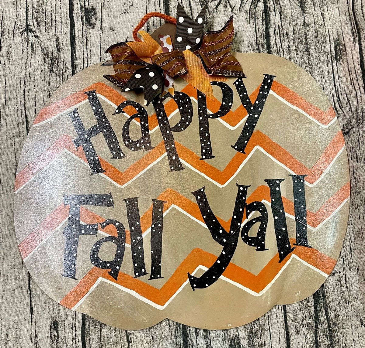 Happy Fall Yall Chevron Pumpkin Wood Door Hanger