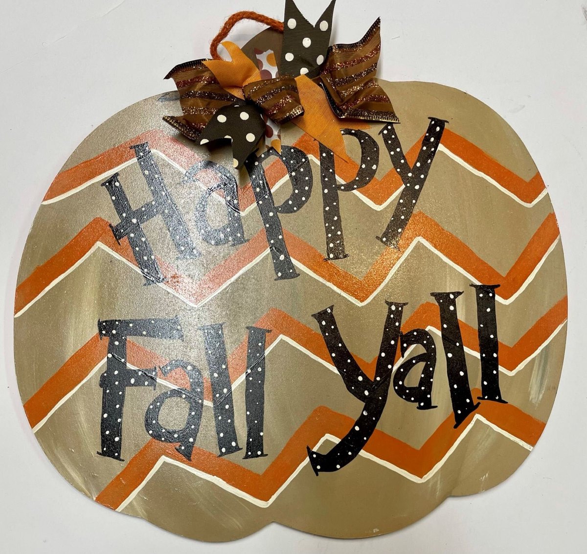 Happy Fall Yall Chevron Pumpkin Wood Door Hanger