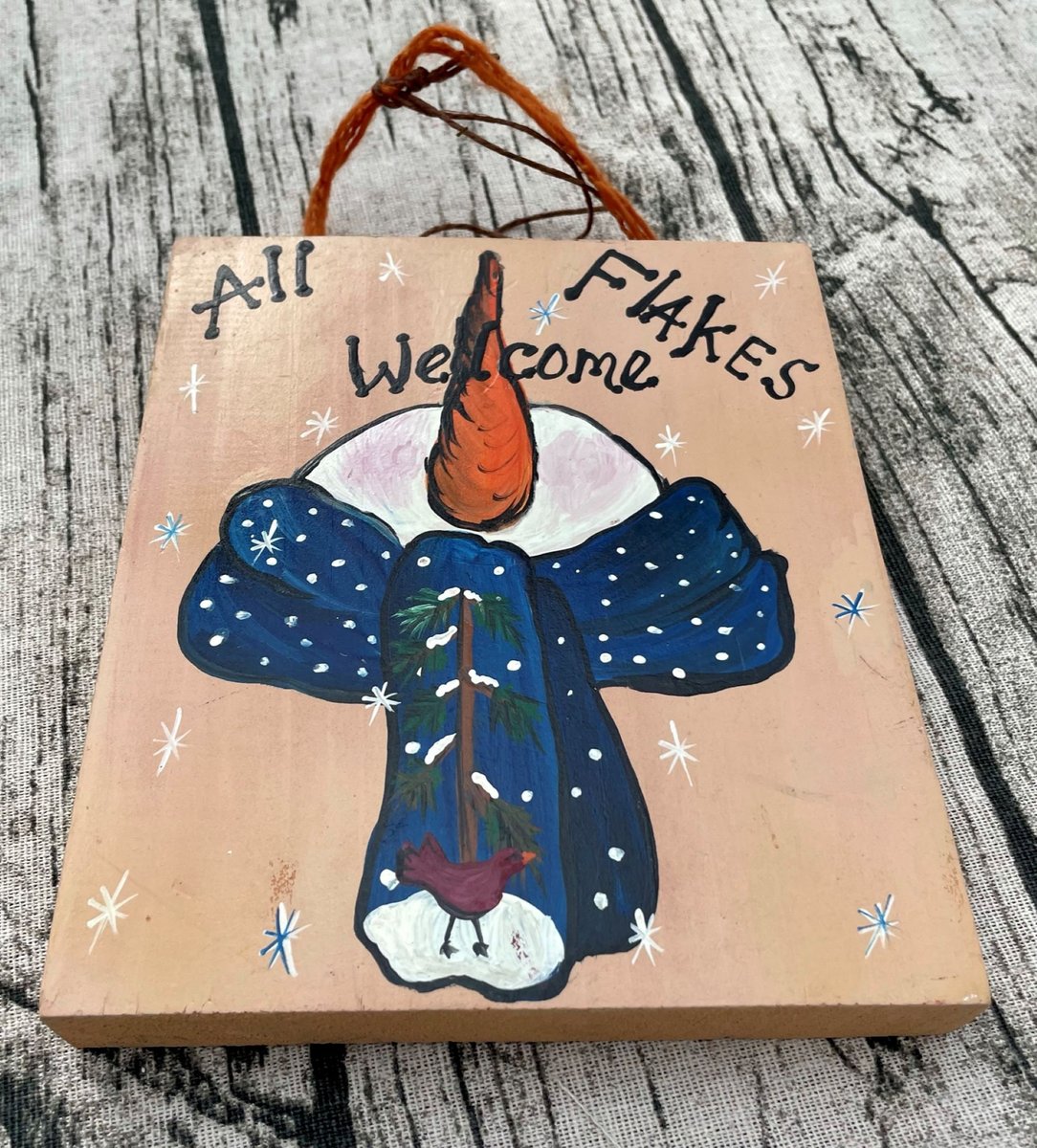 All Flakes Welcome Snowman Wood Sign Shelf Sitter