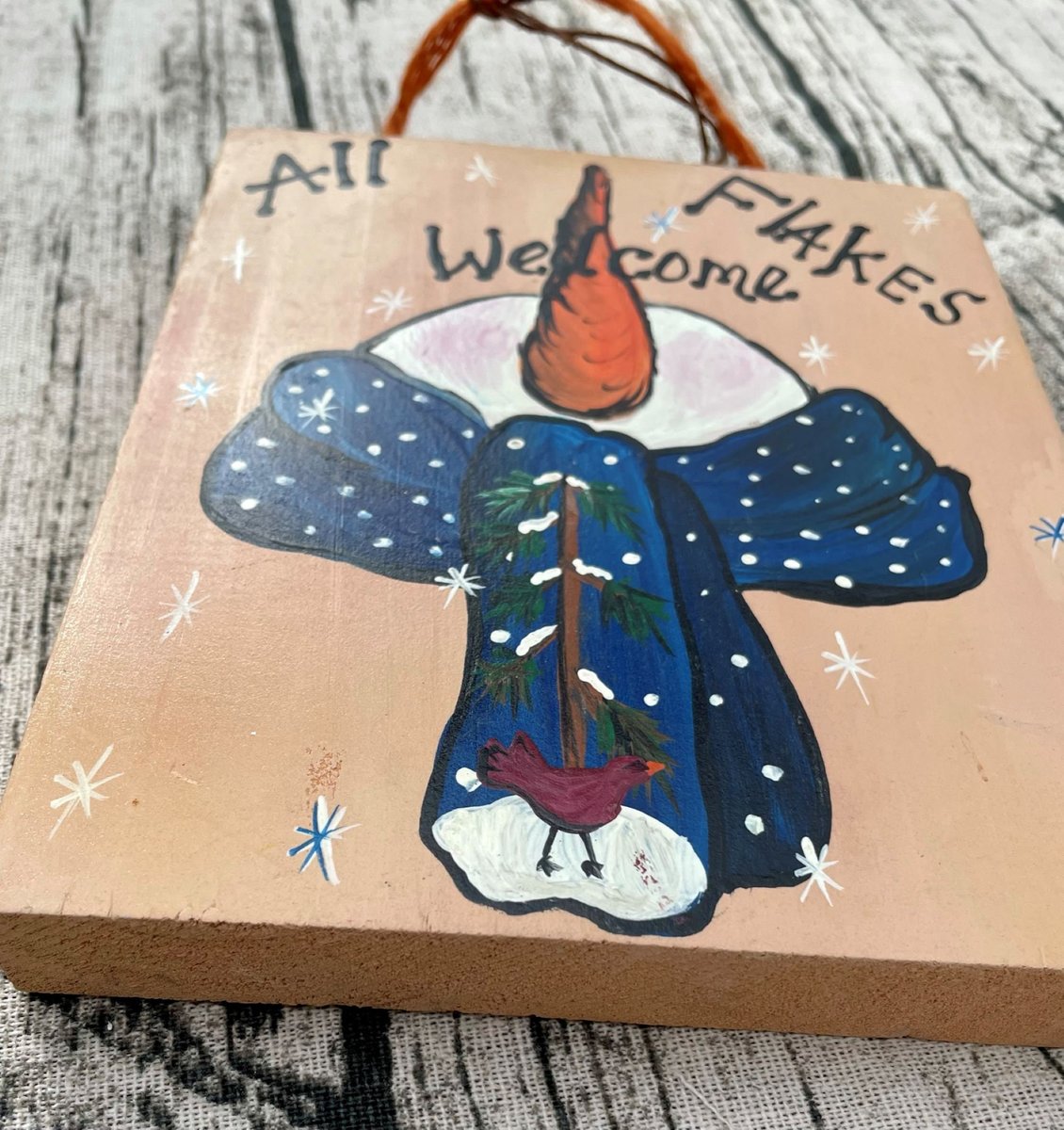 All Flakes Welcome Snowman Wood Sign Shelf Sitter