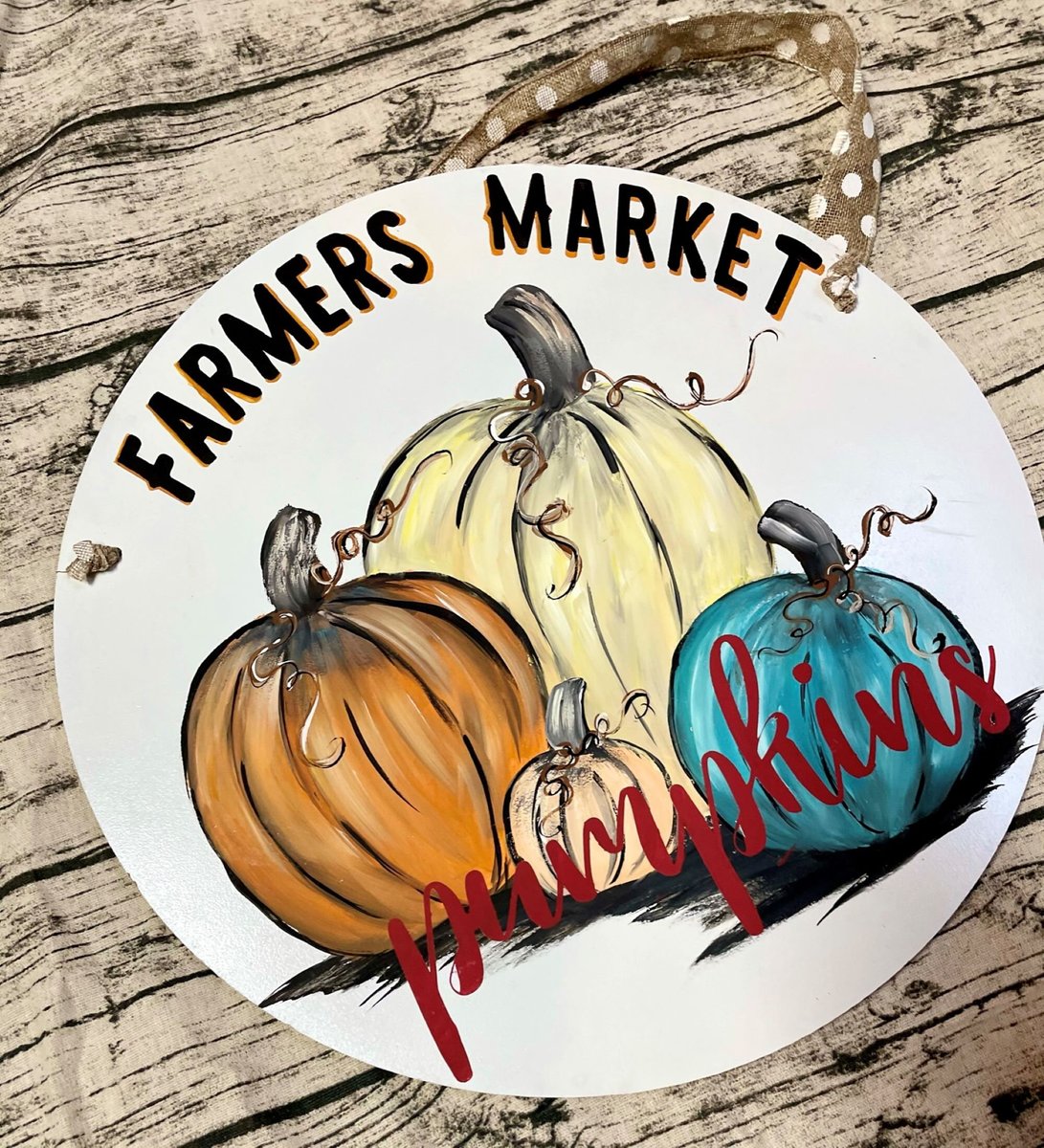 Hand-Painted Farmers Market Pumpkins Door Hanger – Rustic Fall Decor